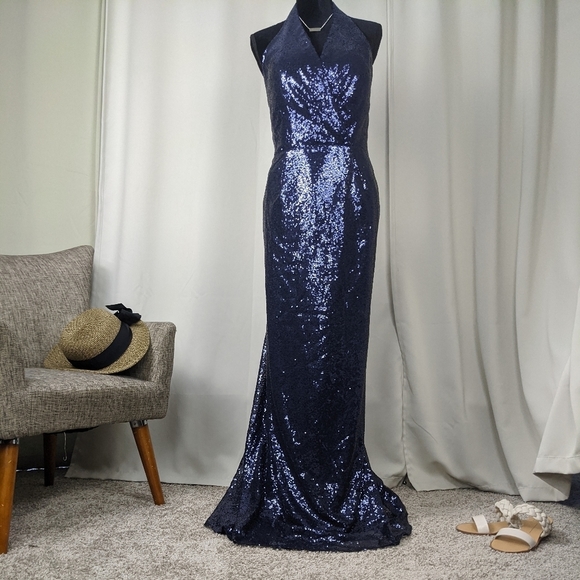Jasmine Long V-neck Halter Sequin Bridesmaid Dress <15AAB> - Picture 2 of 8